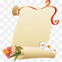 手绘白纸里卷着的花朵与飘带-空若网 手绘白纸里卷着的花朵与飘带-空若网