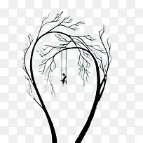 树上荡秋千寓意插画-空若网 树上荡秋千寓意插画-空若网