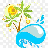 卡通阳光棕榈树海浪-空若网 卡通阳光棕榈树海浪-空若网