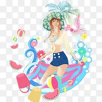 夏日女孩时尚人物插画-空若网 夏日女孩时尚人物插画-空若网