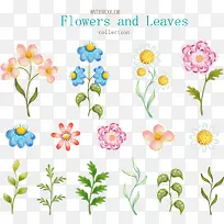 水彩绘花卉和叶子矢量素材-空若网 水彩绘花卉和叶子矢量素材-空若网