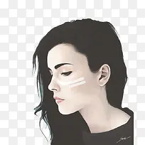 黑发侧面少女插画-空若网 黑发侧面少女插画-空若网