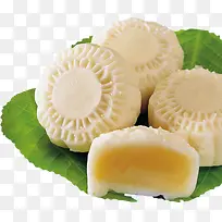 白色绿叶冰皮月饼-空若网 白色绿叶冰皮月饼-空若网