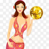 矢量手绘美女手托圆球-空若网 矢量手绘美女手托圆球-空若网