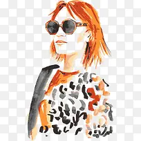水彩墨镜女人-空若网 水彩墨镜女人-空若网