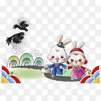 手牵手出去玩耍的兔子-空若网 手牵手出去玩耍的兔子-空若网