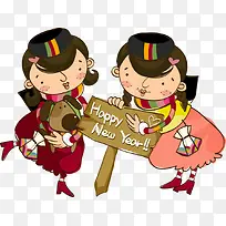 过年的矢量卡通女孩-空若网 过年的矢量卡通女孩-空若网