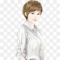 手绘棕发竖条衬衫美女-空若网 手绘棕发竖条衬衫美女-空若网