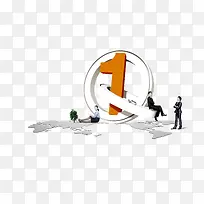 立体数字圆环和商务男女-空若网 立体数字圆环和商务男女-空若网