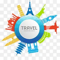 彩色扁平化世界旅游海报-空若网 彩色扁平化世界旅游海报-空若网