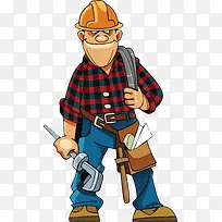 卡通背着工具包的工人矢量-空若网 卡通背着工具包的工人矢量-空若网