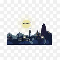 矢量圣诞夜晚飞鹿名建筑-空若网 矢量圣诞夜晚飞鹿名建筑-空若网