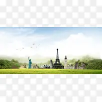 自由女神铁塔名建筑哀家建筑背景banner-空若网 自由女神铁塔名建筑哀家建筑背景banner-空若网