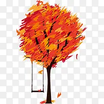 卡通手绘秋天树秋千-空若网 卡通手绘秋天树秋千-空若网
