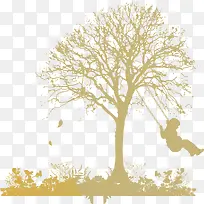 卡通手绘秋天树秋千-空若网 卡通手绘秋天树秋千-空若网