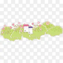 卡通手绘房子草丛-空若网 卡通手绘房子草丛-空若网