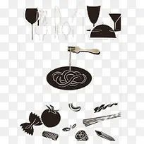 黑白食物餐具卡通画-空若网 黑白食物餐具卡通画-空若网