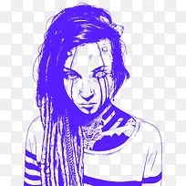 蓝色版画风女孩-空若网 蓝色版画风女孩-空若网