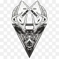 黑白羚羊刀子插画-空若网 黑白羚羊刀子插画-空若网