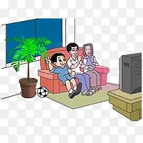 卡通一家人看电视PNG-空若网 卡通一家人看电视PNG-空若网