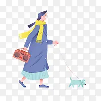 创意手绘女人遛狗-空若网 创意手绘女人遛狗-空若网