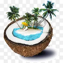 创意椰子上的海景-空若网 创意椰子上的海景-空若网