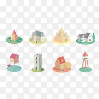 扁平化房屋建筑图标-空若网 扁平化房屋建筑图标-空若网