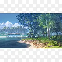 树林海面小船摄影合成效果-空若网 树林海面小船摄影合成效果-空若网