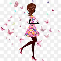 蝴蝶美少女花朵矢量素材-空若网 蝴蝶美少女花朵矢量素材-空若网