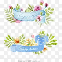 蓝色丝带水彩花2个不同样式-空若网 蓝色丝带水彩花2个不同样式-空若网