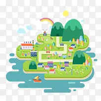 创意环保城市插画矢量素材-空若网 创意环保城市插画矢量素材-空若网