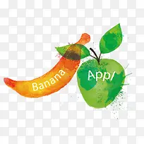 香蕉苹果水彩水果背景矢量素材-空若网 香蕉苹果水彩水果背景矢量素材-空若网