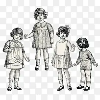 复古欧美小孩插画素材矢量-空若网 复古欧美小孩插画素材矢量-空若网