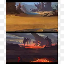 红色火海手绘插画-空若网 红色火海手绘插画-空若网