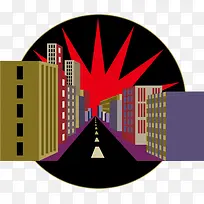 城市街道风景插画矢量-空若网 城市街道风景插画矢量-空若网