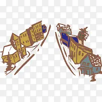 城市街道风景插画矢量-空若网 城市街道风景插画矢量-空若网