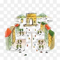 手绘城市建筑 插画 手绘 街道-空若网 手绘城市建筑 插画 手绘 街道-空若网