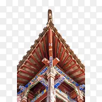 红色对称雕刻屋檐角-空若网 红色对称雕刻屋檐角-空若网