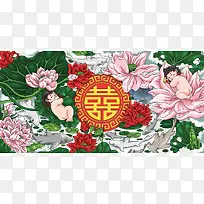 中国风背景墙图案荷花背景-空若网 中国风背景墙图案荷花背景-空若网