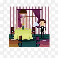 卡通夜晚餐厅内景矢量素材-空若网 卡通夜晚餐厅内景矢量素材-空若网