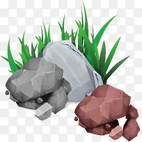彩绘多彩石头小草矢量图-空若网 彩绘多彩石头小草矢量图-空若网