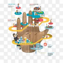 木头手指和卡通城市图案-空若网 木头手指和卡通城市图案-空若网