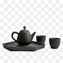 黑陶一壶两杯-空若网 黑陶一壶两杯-空若网