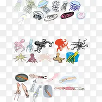 卡通水母和章魚矢量素材-空若网 卡通水母和章魚矢量素材-空若网