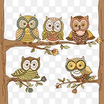 矢量树枝上的猫头鹰-空若网 矢量树枝上的猫头鹰-空若网