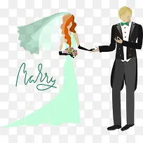 手牵手的卡通新人矢量夫妻-空若网 手牵手的卡通新人矢量夫妻-空若网