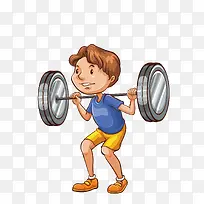 矢量卡通男孩举重插画-空若网 矢量卡通男孩举重插画-空若网