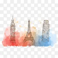 水彩世界名胜古迹装饰-空若网 水彩世界名胜古迹装饰-空若网