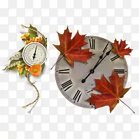枫叶挂钟和小麦花束钟表-空若网 枫叶挂钟和小麦花束钟表-空若网