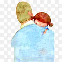 手绘水彩漫画父女-空若网 手绘水彩漫画父女-空若网